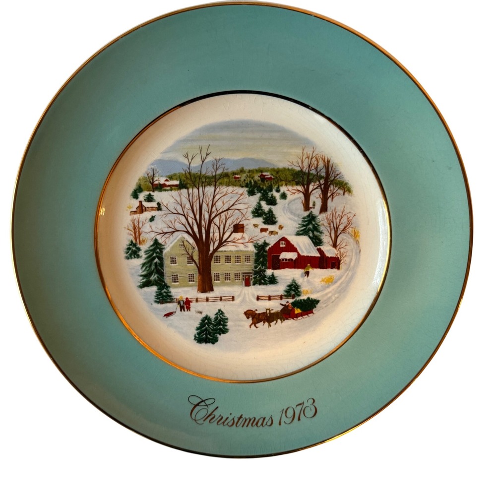Avon Christmas Plate Series 1973 First Edition Christmas on the Farm Collectible